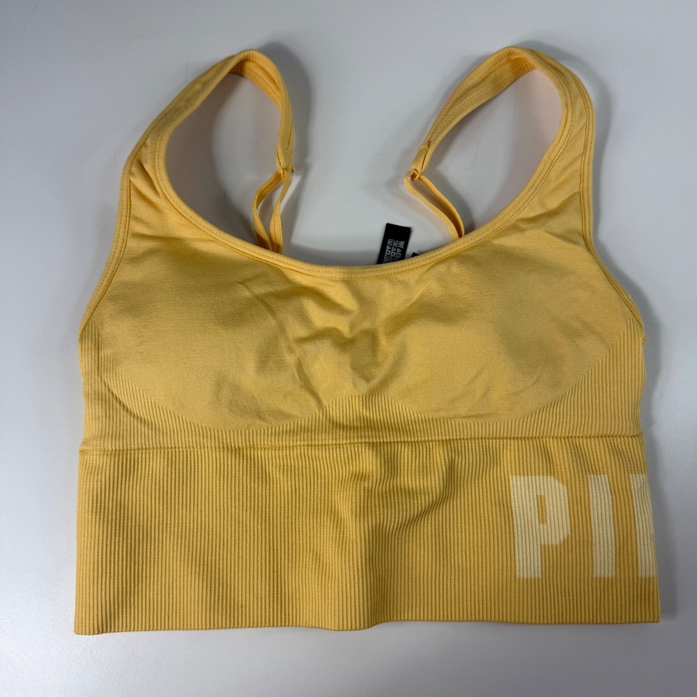 Victoria's Secret PINK Women Small‎ Sports Bra Yellow Seamless Longline Active